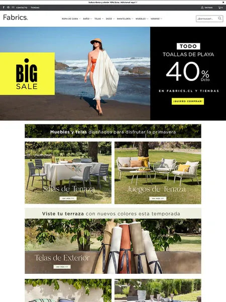 Tienda online de Fabrics desarrollada en Shopify